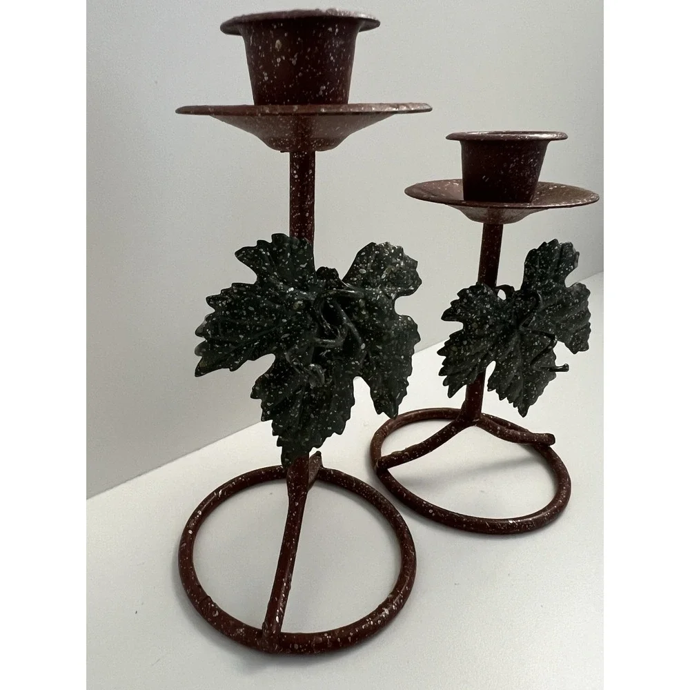 Vintage Pair Metal Grapevine Candlestick Holders Home Interiors Rustic Decor